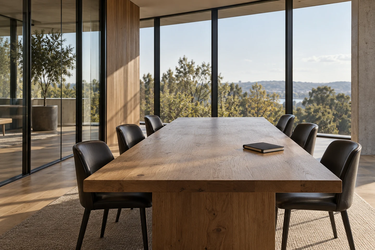A quiet meeting room with a notebook ready for a conversation