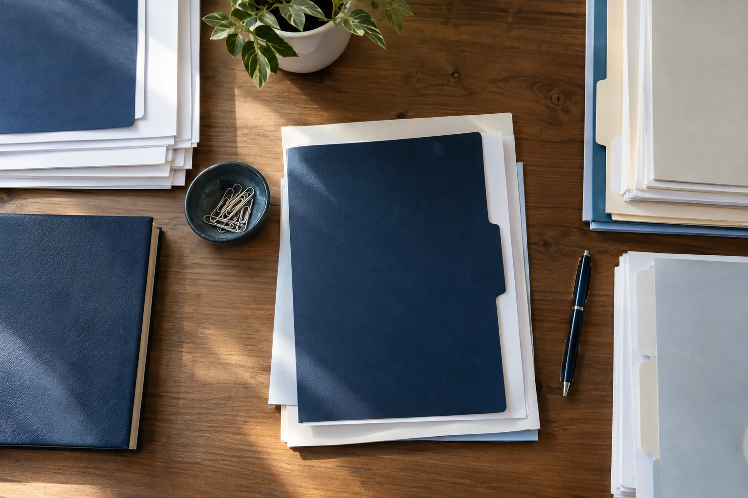 Folders and records organized on a desk